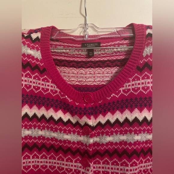 Talbots Pink Fair Isle Button Front Cardigan Size 1X Petite - Picture 5 of 12